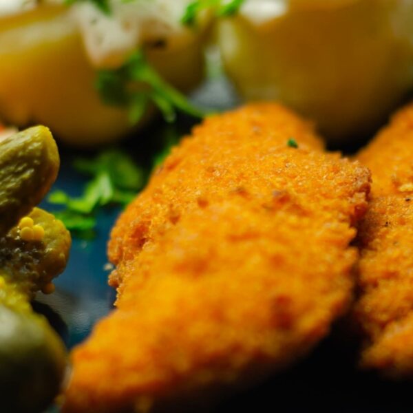 Panko Crumbed Chicken Breast with tuscan chat potatoes & Steamed Seasonal vegetables