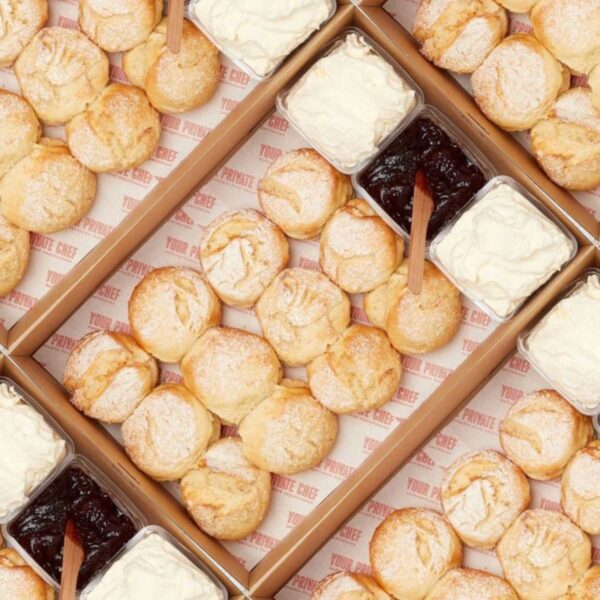 Scone collection – Traditional lemonade scones served with jam and whipped cream