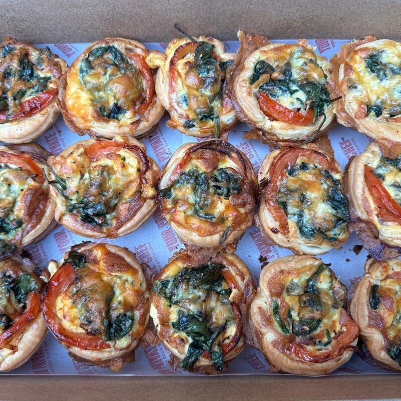 Large Rustic vegetarian baby spinach, cheese and tomato individual tarts