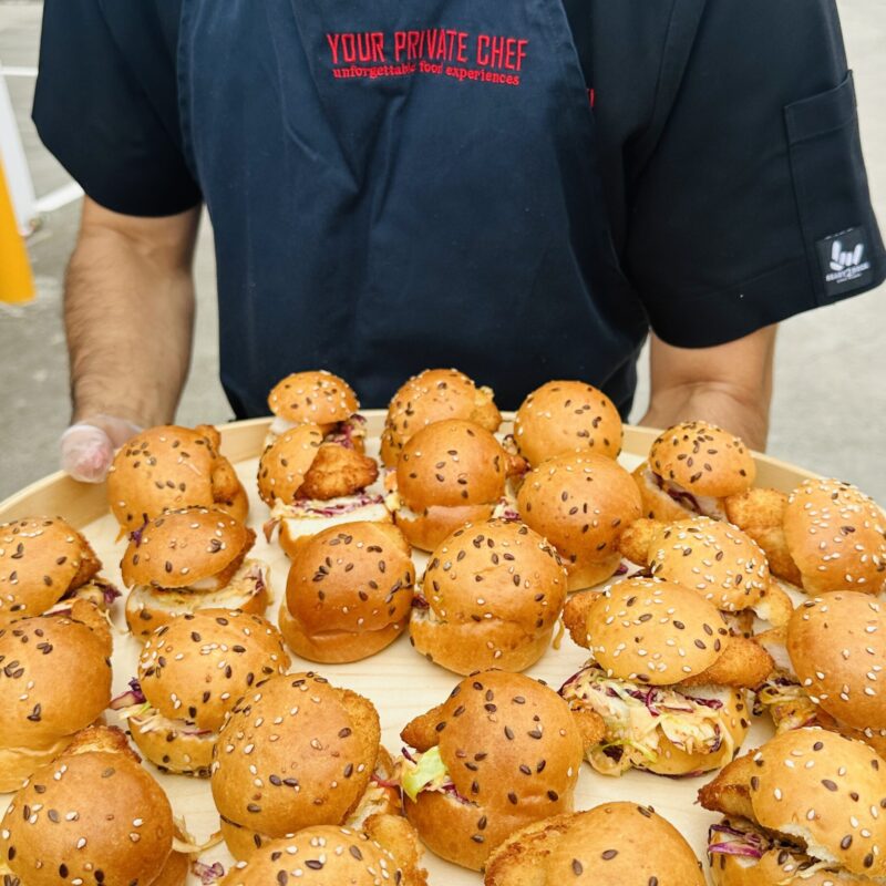 Brioche mini burger bun with crisp chicken and chipotle mayo slaw - Image 2