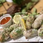 Shitake and water chestnut rice paper rolls with chilli lime dipping sauce